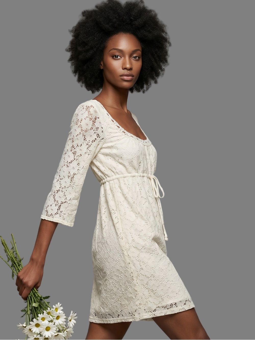 LAUNDRY White Eyelet Mini Dress
short puff sleeves WIDE scoop neck Empire waist
